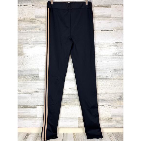 Akira Women’s L Paxton Black Luxe Leggings Tan Racer Stripe Silky Exercise Pant - Picture 2 of 4